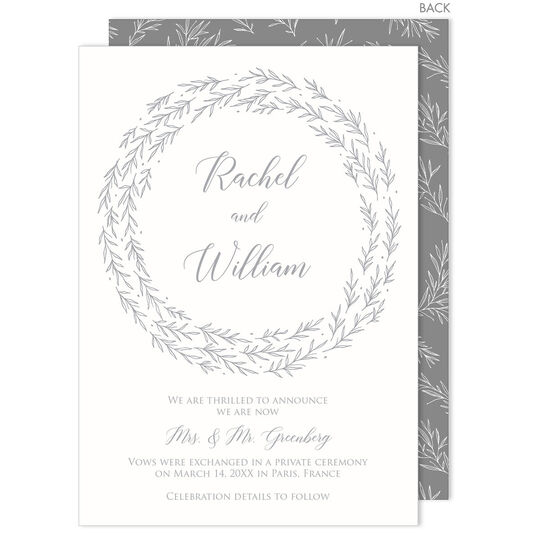 Grey Sprig Wreath Wedding Announcements